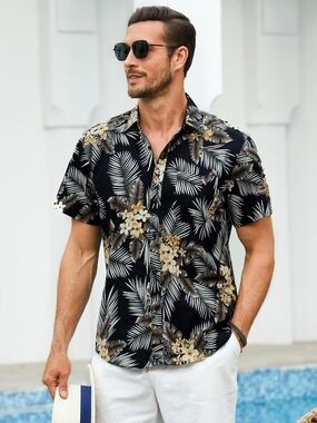 Hisdern Men's Button-Down Hawaiian Shirt, Sz. XL